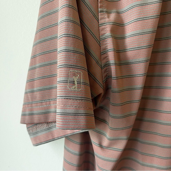 PGA Tour Men’s Striped Golf Polo Shirt Size Medium Performance Moisture Wicking - Picture 9 of 9